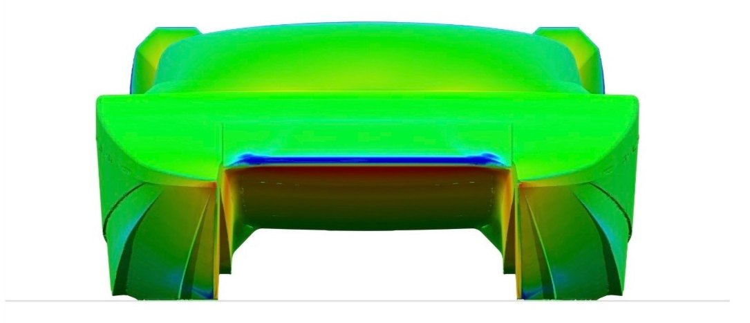 Bow-on CFD pressure map showing the tunnel of the Platinum 428