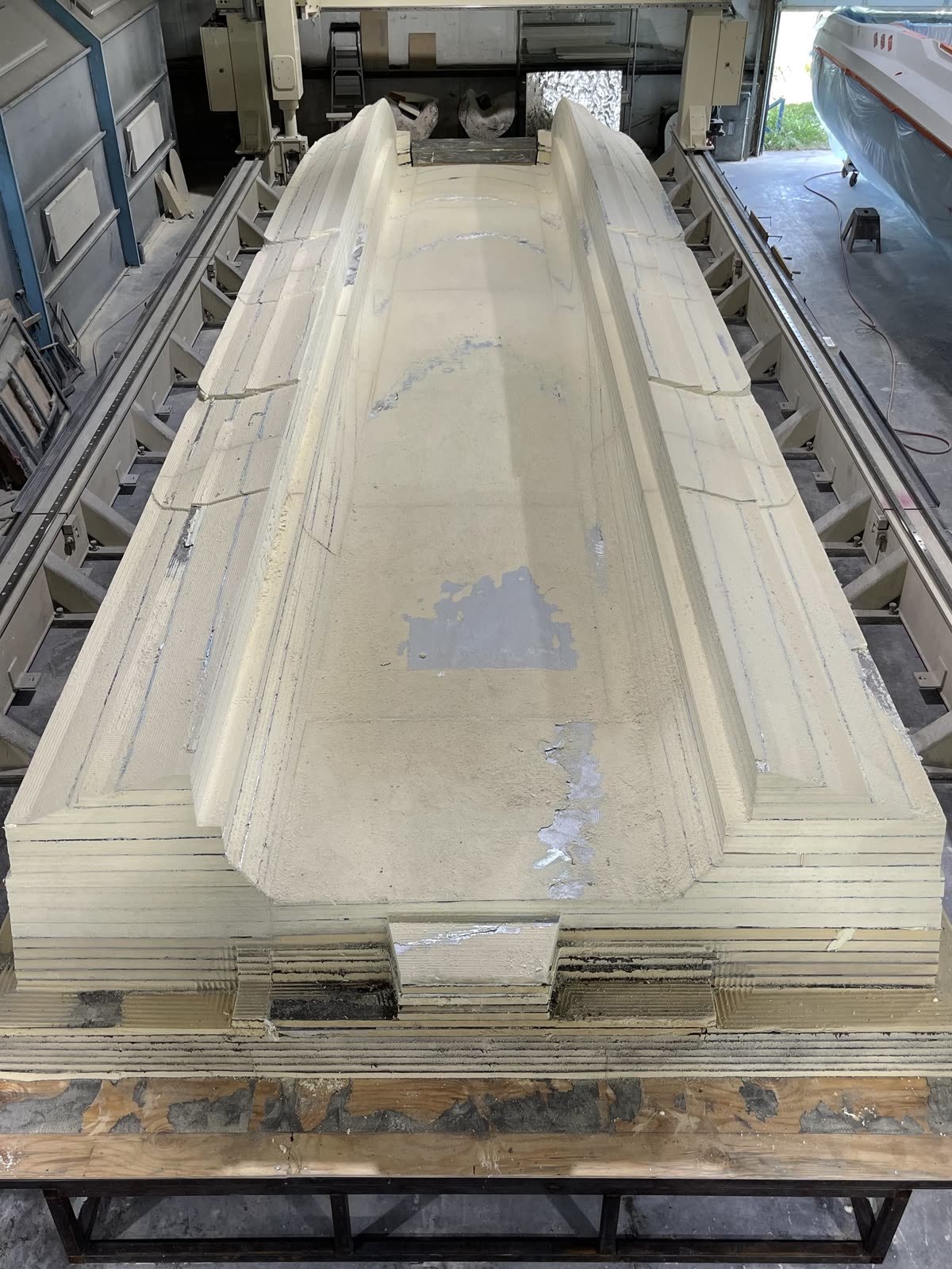 Deck plug being carved on the five-axis CNC router