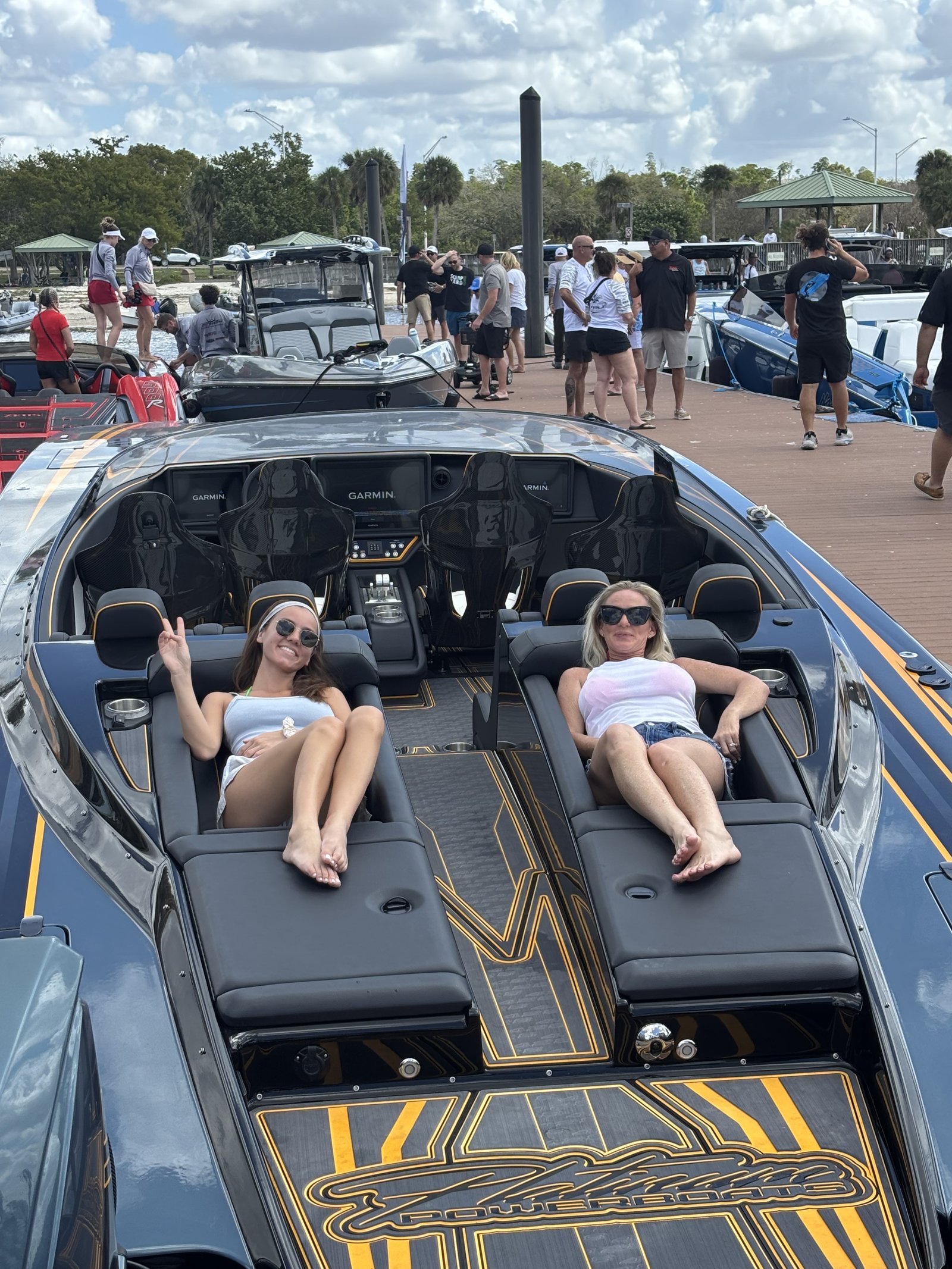 Guests on the Platinum 428 power sun-lounges