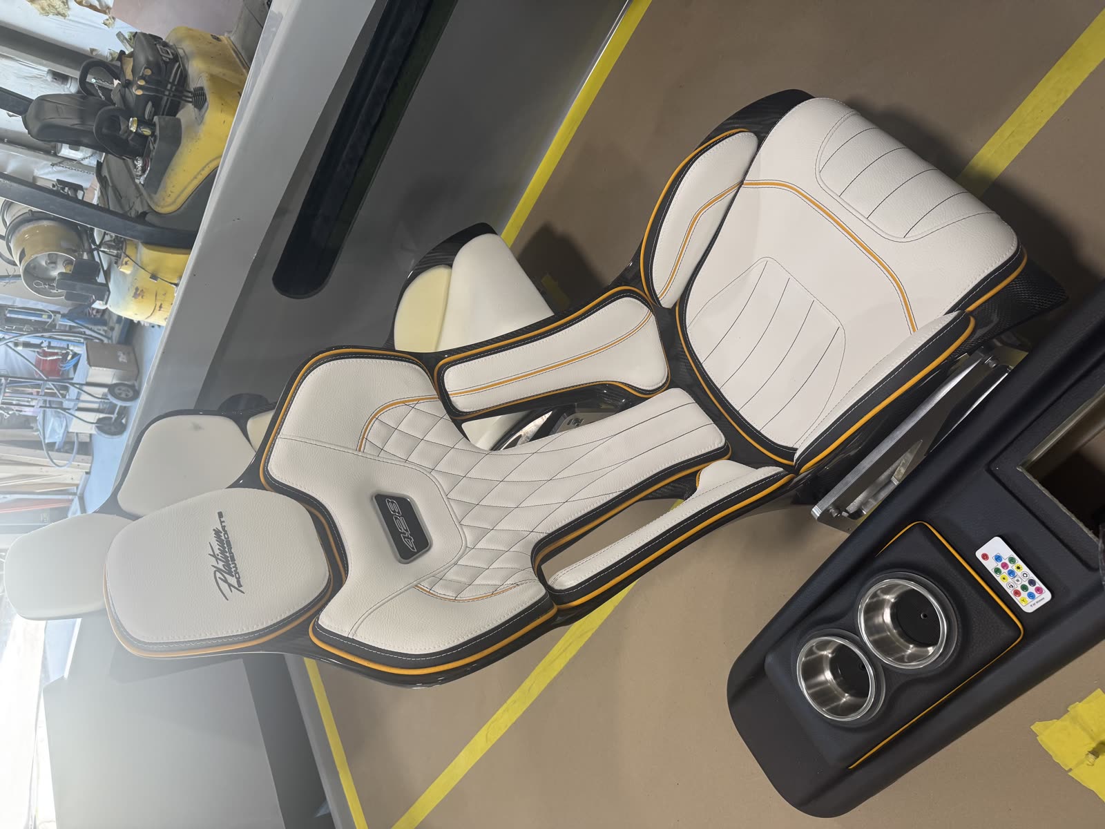 Carbon fiber bucket seats built in-house by Platinum Powerboats
